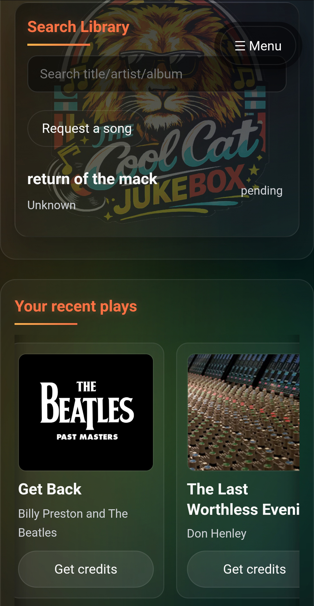 Guest search and recent plays